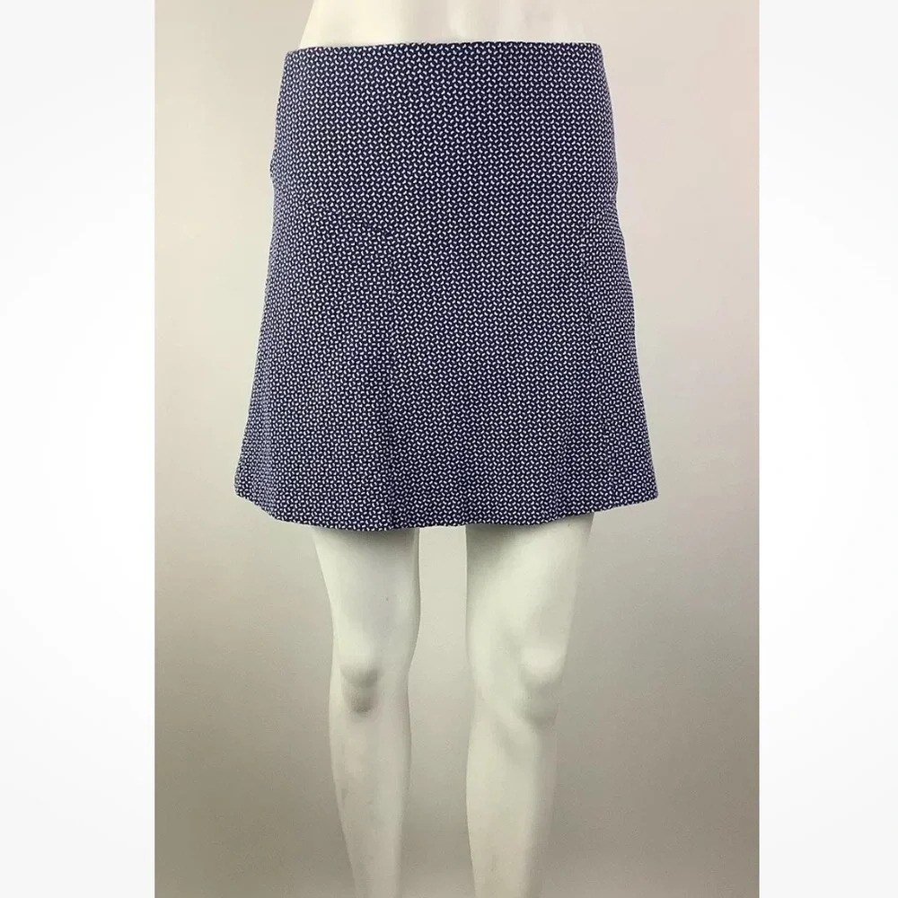 J McLaughlin Sz 2 Mini A-Line Dotted Skirt Blue Cotton Spandex Textured